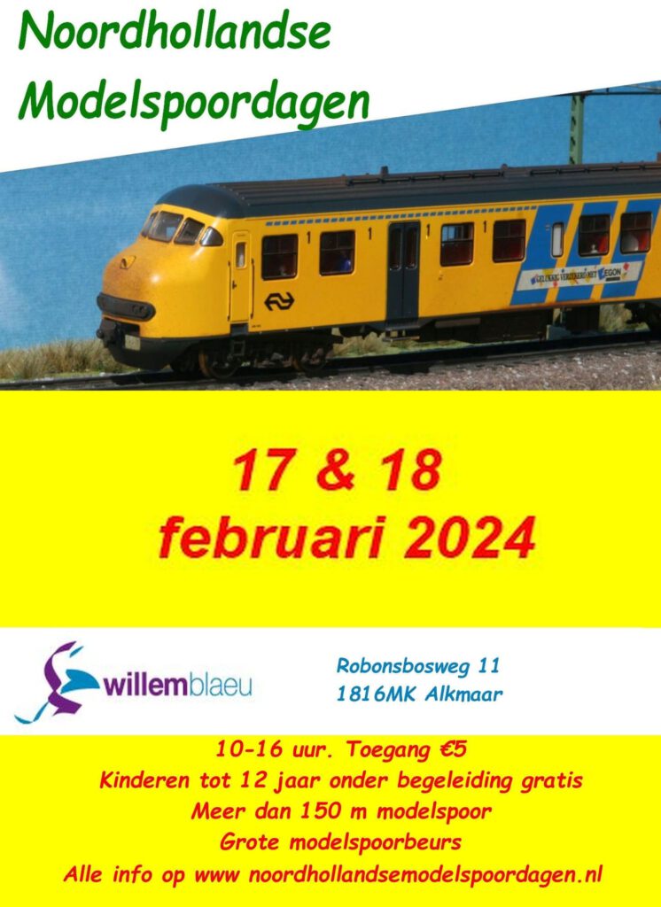 Noord-Hollandse Modelspoordagen op 17 en 18 februari bij Willem Blaeu