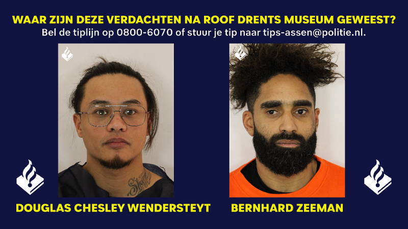 Politie deelt identiteit en foto’s van twee aangehouden verdachten kunstroof in Assen